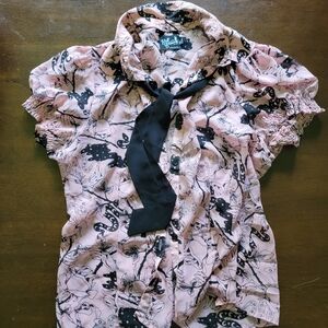 Hell Bunny Sheer Button Up Pink ShirSnake Roses Coquette Grunge Goth